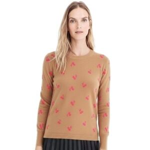 J. Crew Cashmere Cherry sweater tan & pink XS